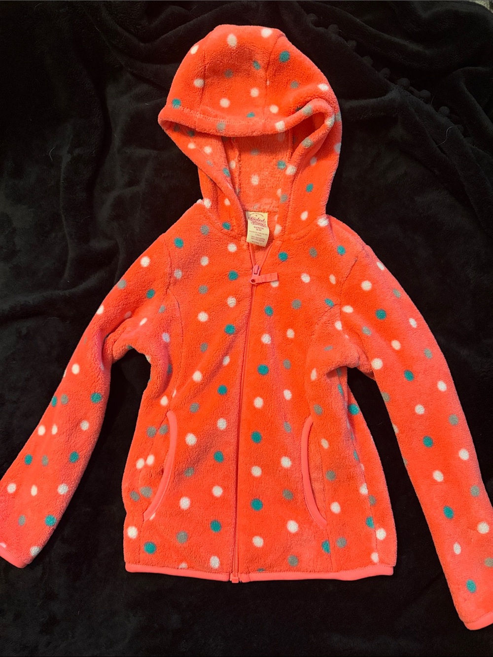 Faded Glory Coral Polka Dot Hooded Fleece Jacket